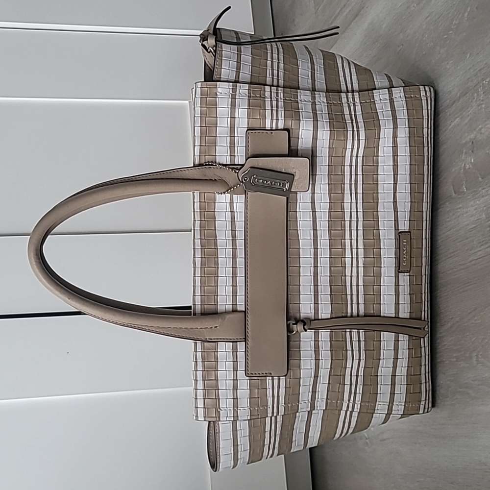 COACH Bleecker Riley Embossed Weave Leather Satchel/Shoulder/Crossbody Tote Bag